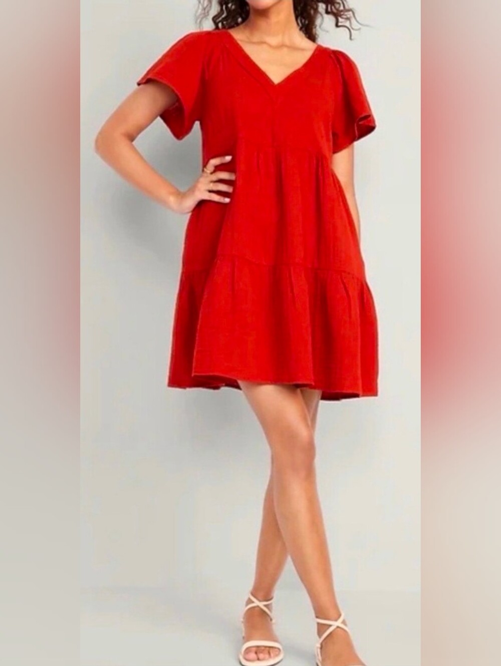 Old Navy Rust Cotton Guaze Tiered Mini Dress, Size L